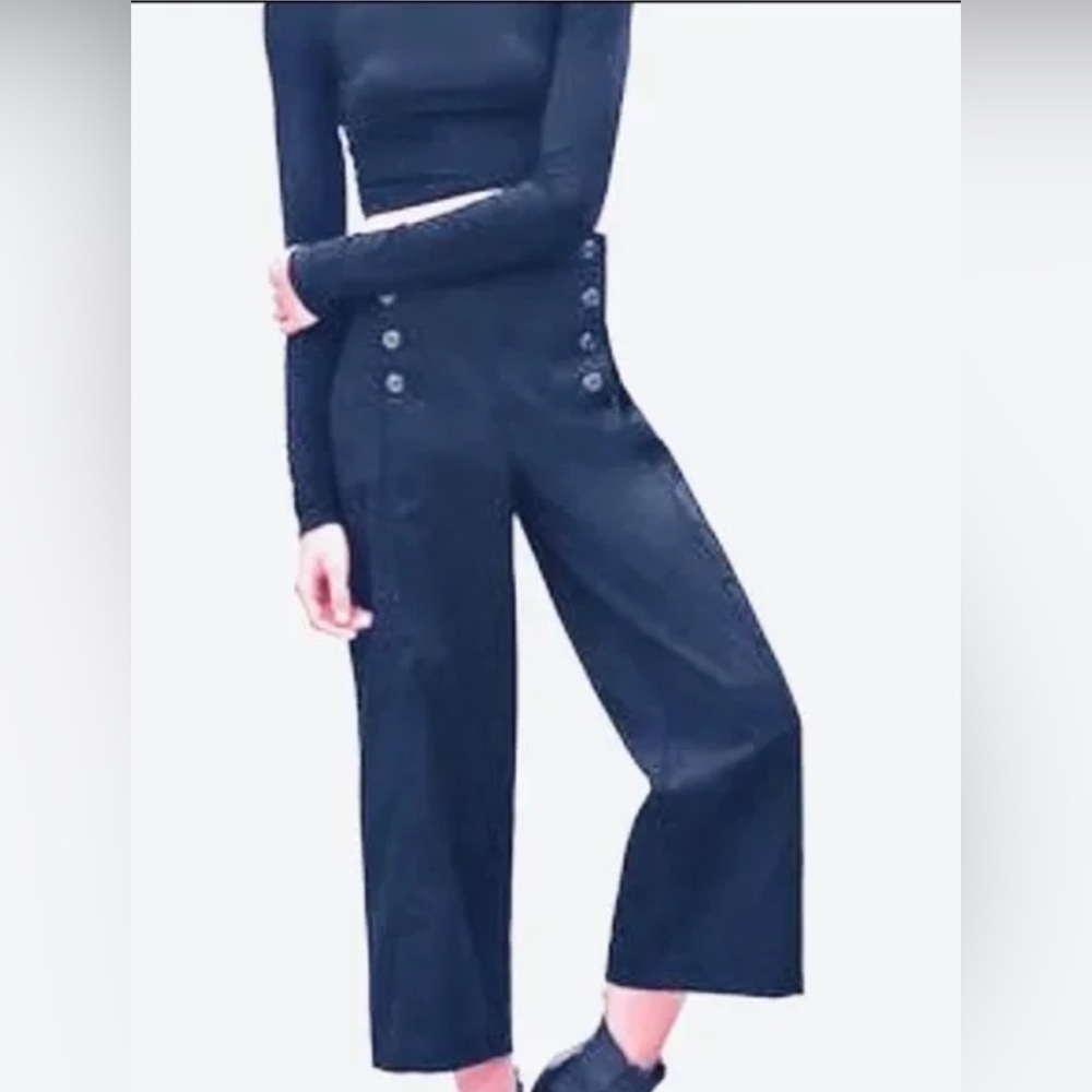 TALULA High-Waist Wide-Leg Navy Cropped Pants